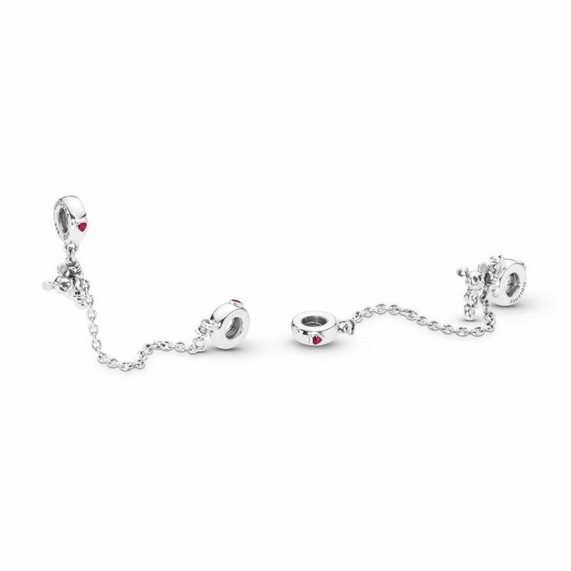 Pandora Disney Climbing Mickey Safety Chain Ireland - Sterling Silver/Red/Cubic Zirconia - 437526LQE